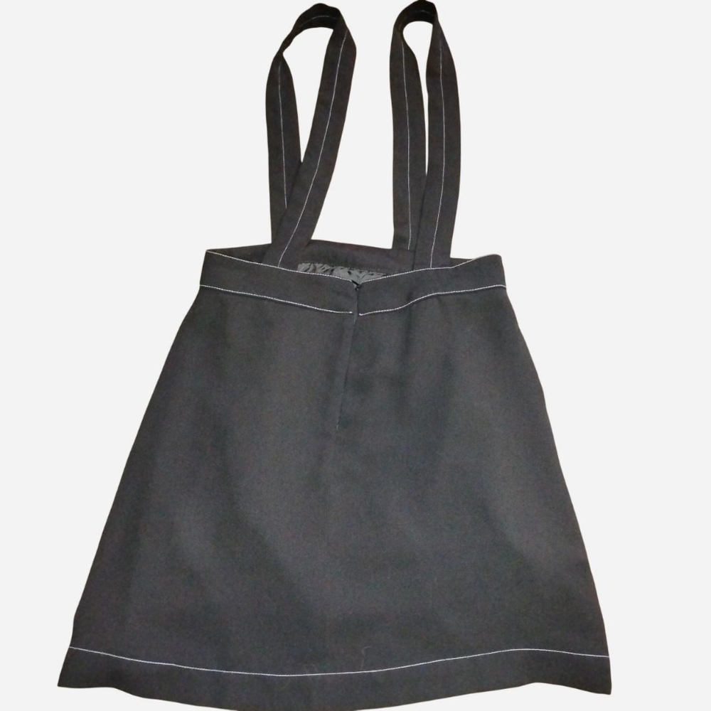 ZARA Black Contrast Stitch Pinafore Mini Skirt Gold Buttons XS - Picture 3 of 6
